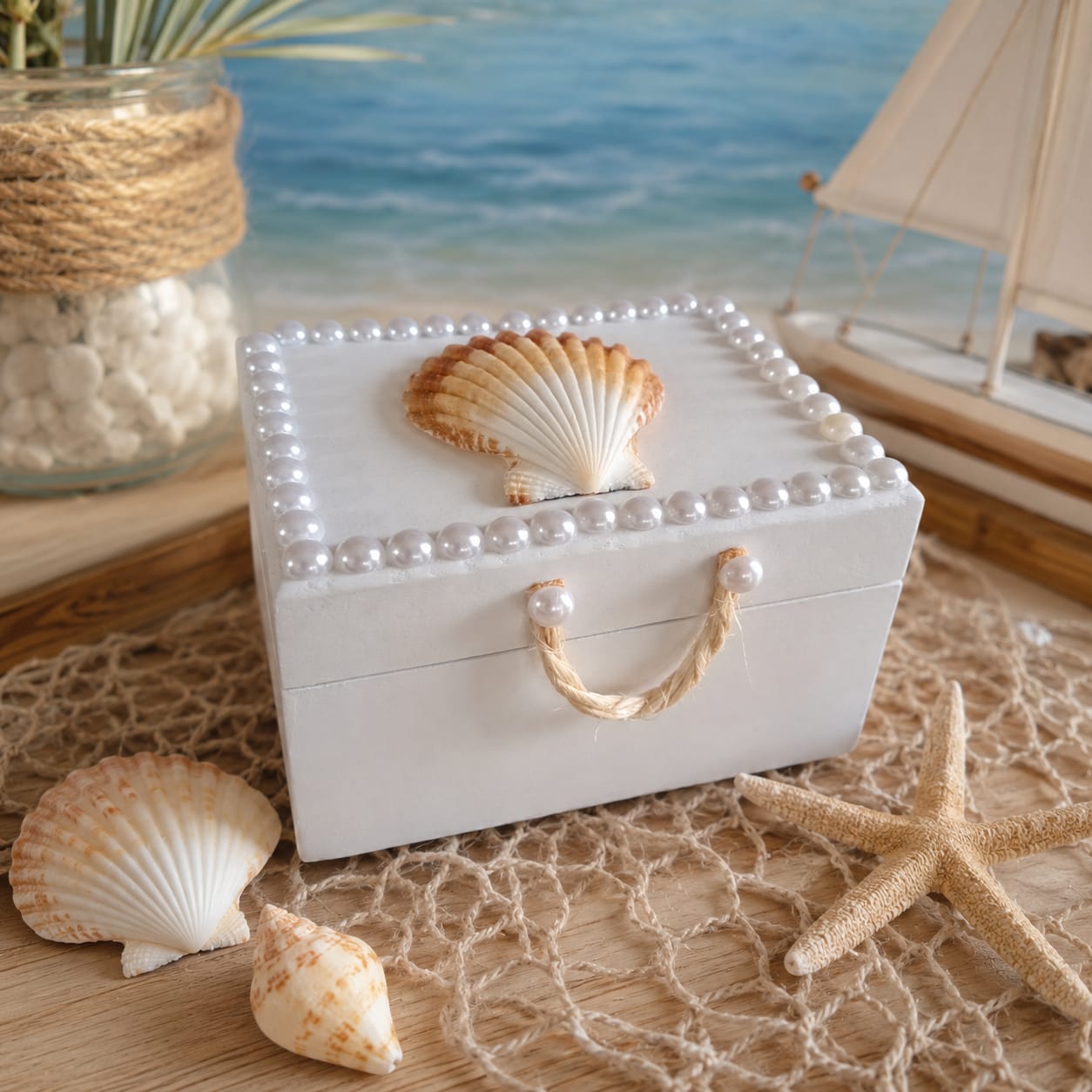 Porta Objetos Baú Pérolas e Concha